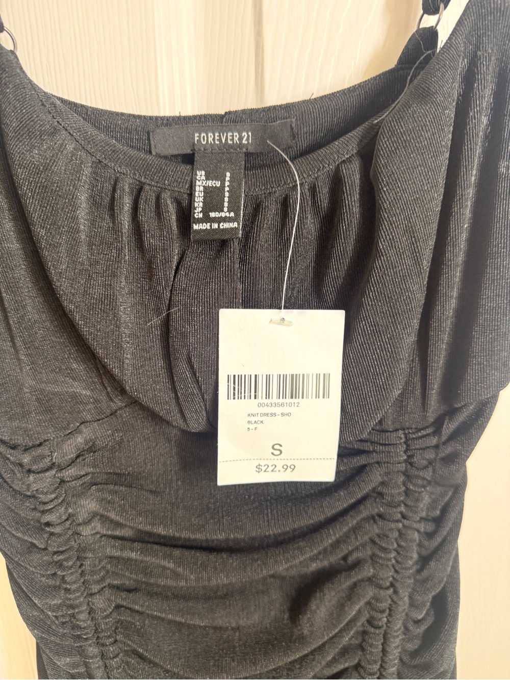 NWT Black ruched spaghetti strap mini dress.